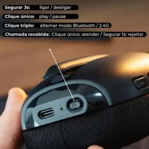 Fone De Ouvido Headset Gamer Sem Fio Titorion Mintak Pro Tri - mode (Wireless 2.4GHz , Bluetooth, Cabo) Ultraleve Preto - Imagem 6