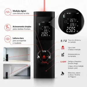 Trena Laser 40m Recarregável Com Cabo Usb Medidor Digital De Distância Área Volume Precisão ±2mm Fácil De Usar Para Obra Reforma Parede Cômodo Altura Mede Sozinho Sem Fita Eletric Teck - Imagem 6