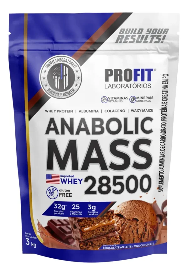 Suplemento em pó ProFit Laboratórios Anabolic Mass 28500 proteínas sabor chocolate em sachê de 3kg