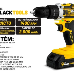 Parafusadeira E Furadeira Impacto The Black Tools Tb-21pw 3/8 Cor Amarelo Frequência 50/60 Hz - Imagem 3