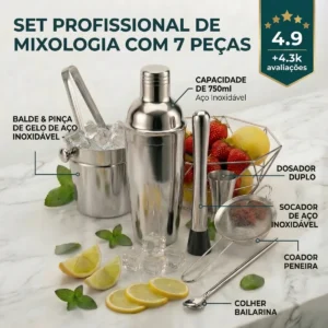 Kit Caipirinha Profissional 7 Peças Inox Coqueteleira 750 Ml - Imagem 5