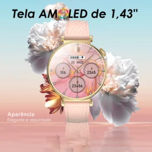 Smartwatch Feminino Aurafit Am23 Tela Amoled 1.32 Ouro Rosa - Imagem 3