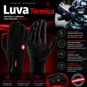 Luva Motoqueiro Térmica Impermeável Touch Screen Frio Par - Imagem 6