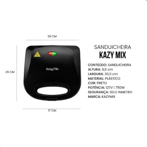 Sanduicheira Elétrica Preta 127v Compacta Para Lanches - Imagem 6