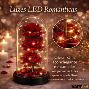 Rosa Eterna Vermelha Em Cúpula Iluminada Presente Dia Das Mães E Dia Dos Namorados Decoração Romântica Delicada Vapt Vupt - Imagem 6
