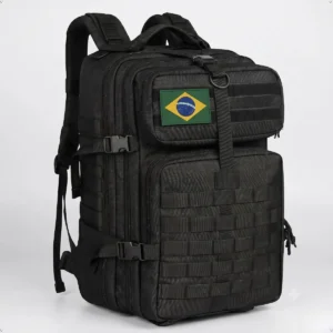 Mochila Tática Militar 50l Masculina Reforçada Impermeável Viagem Camping Pesca Com Patch Bandeira Brasil Bagear - Imagem 1