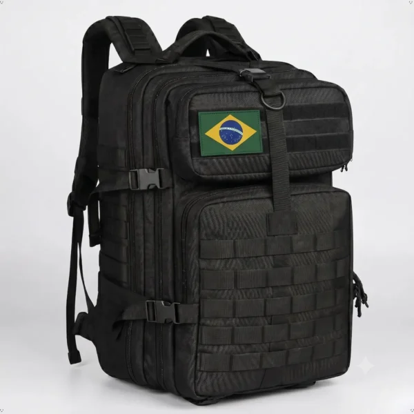 Mochila Tática Militar 50l Masculina Reforçada Impermeável Viagem Camping Pesca Com Patch Bandeira Brasil Bagear