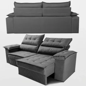 Sofá Retrátil 2,40m Molas E Espuma D33 Thunder. Cama Inbox - Imagem 8