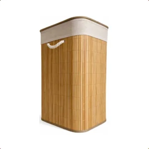 Cesto de Roupa Bambu Retangular de 72L com Tampa e Forro de Linho - Imagem 5