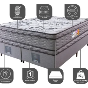 Cama Box King Colchão OrtoFirm + Box 193x203x67 One Face Espuma D45 Cinza - Imagem 4