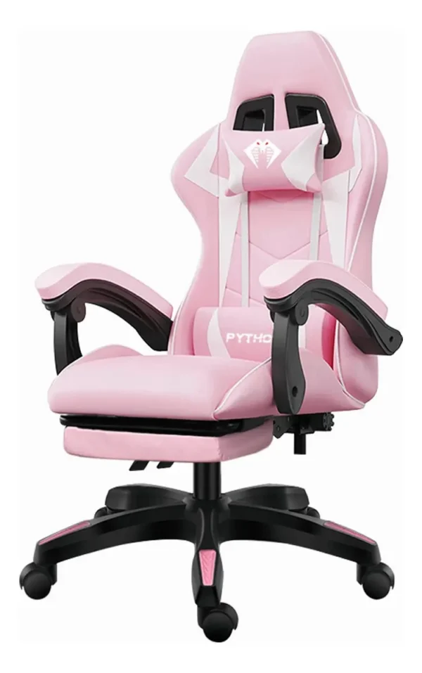Cadeira Gamer Python Fly Rosa/Branco Reclinável 150kg Apoio de Pés