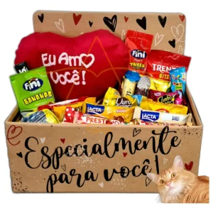 Cesta Com Chocolate E Coração De Pelúcia Presente - Imagem 8