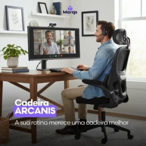 Cadeira Escritório Presidente Ergonômica NR17 Marqs Home Arcanis Preta com Apoio Lombar e Encosto Mesh Premium - Imagem 3