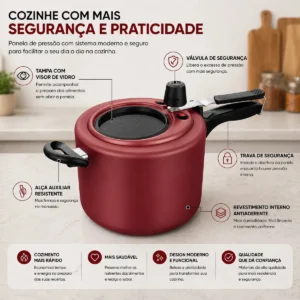 Panela de pressão vermelha antiaderente MTA 6000 4.5L - 1 unidade - Imagem 6