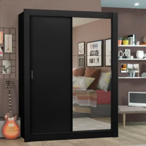 Guarda Roupa Denver Madesa Solteiro Armário Quarto 2 Port Correr Espelho P Cor Preto 10948N1E - Imagem 1