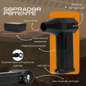 Soprador Mini Turbo Portátil Quicko Sem Fio Recarregável USB com Bateria Integrada Função Aspirador de Pó Alta Potência Compacto para Limpeza de Teclado PC Carro Eletrônicos e Uso Doméstico - Imagem 2