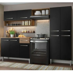 Armário de cozinha modulada completa compacta Emilly pop com armário e balcão cor rustic/preto GREM229002 - Imagem 1