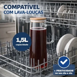 Jarra De Vidro Borossilicato 1,2 L Com Tampa Bambu Vedação Hermética Para Sucos Água Pítia - Imagem 6