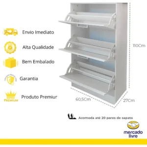 Sapateira 3 Portas Basculantes Multiuso Organizador De Tênis - Imagem 6