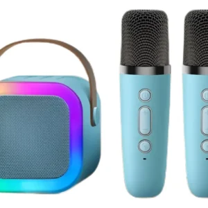 Caixinha Som Karaokê 2 Microfones Bluetooth Infantil Adulto Cor Azul-celeste - Imagem 1