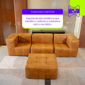Sofá Modular Policouro Marrom 3 Lugares 2 Cantos Com Apoio - Imagem 7