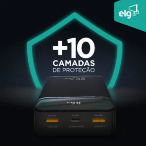 Power Bank Pro 20000mAH ELG PB200BK, Bateria Portátil Universal, Carga Rápida, Display Indicador, Entradas Micro USB e USB-C, 2 Portas USB-A, PD+QC3.0, Preto - Imagem 7
