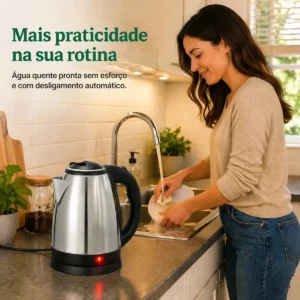 Chaleira Jarra Elétrica 1,8L Litros Em Inox Desligamento Automático Aquecimento Rápido Segura Café Chá Fácil Abertura Tampa Alça Ergometrica - Imagem 8