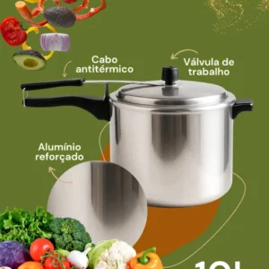 Panela de pressão 10 litros Alumínio Polida Grande Reforçada Cozimento Rápido Econômica Fechamento Interno - Imagem 6