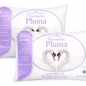 Kit 02 Travesseiros Antialérgico Pluma De Ganso 70cm X 50cm Cor Branco - Imagem 1