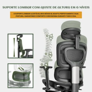 Cadeira De Escritório Ergonômica Mônaco Bt07 Luvinco Malha Respirável Com Suporte Lombar Adaptável Apoio Para Pés Retrátil Encosto Ajustável Seis Posições Cor Preta Suporta 200kg - Imagem 5