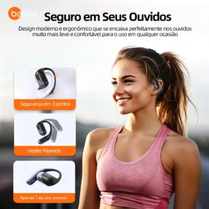 Basike Fone De Ouvido Sem Fio Bluetooth Com Gancho Gamer Esportivo Baixa Latência 100h, Design Aberto - Imagem 4