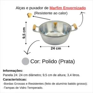 Panela Individual Tampa Vidro Alumínio Fundido 3,4 Litros - Imagem 3