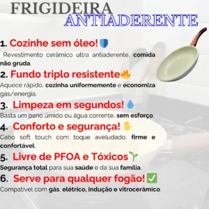 Frigideira Cerâmica 24cm Grande Premium Antiaderente Fogão Cooktop Indução Gás Elétrico Panela Frita Sem Óleo Não Gruda - Imagem 3