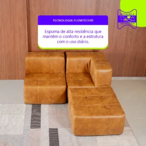 Sofá Modular Policouro Marrom 2 Lugares 1 Canto Com Apoio Pé - Imagem 6