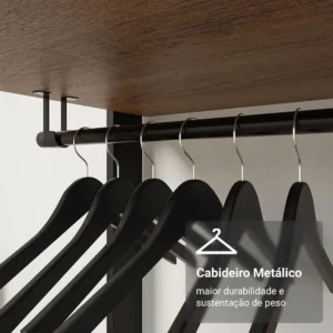 Guarda-roupa Closet Modulado Valencia 199cm Madesa Rp 02 Cor Rustic/Preto MDDR0300027K - Imagem 6
