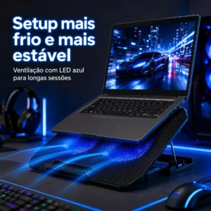 Suporte Notebook Dgx Base Mesa Led Refrigerada Ventilação 2 Cooler Silenciosa Cor Preto Led Azul - Imagem 4
