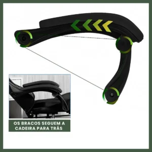 Cadeira De Escritório Gamer Nitro Ergonômica Estofado Couro Sintético Reclinável Altura Ajustável Apoio Para Pés Cor Preto Luvinco - Imagem 8
