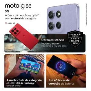 Smartphone Motorola Moto G86 5g - 256gb 24gb (8gb Ram+16gb Ram Boost) Tela 1.5k Poled, 50mp Sony Camera Ois Moto Ai, Videos Em 4k, Ip68 + Ip69 - Vermelho - Imagem 4