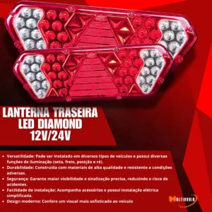 Par Lanterna Traseira Carreta Guerra Led Caminhão 12/24v - Imagem 3