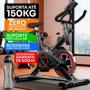 Bicicleta Ergometrica Spinning GoodVision Profissional Para Cardio Fitness Musculação Atividade Física Inercia Cor Preto e Vermelho ate 150kg - Imagem 1