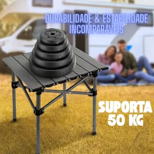 Mesa Camping Dobrável Portátil Alumínio Praia Acampamento Camping Churrasco C/ Bolsa De Transporte Usd Preto - Imagem 3