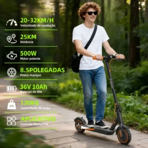 Bolin Xm01 Patinete Eletrico Adulto 350w Velocidade Máxima De 32 Km/h 25 Km De Autonomia Corpo Em Liga De Alumínio Com App Bluetooth Preto - Imagem 3