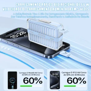Power Bank 20000mah Carregador Portátil 66w Rápido Cabo Leve - Imagem 7