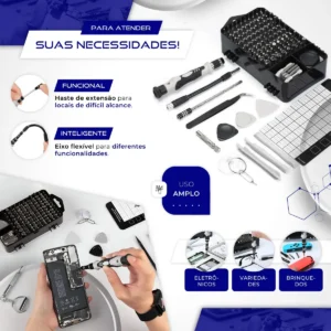Kit Chave Precisão Profissional 115 Peças MagnéticoManutenção Celular Notebook Jogo Compacta Multiuso iPhone Computador Vídeo Game Tablet Philips FendaTorx Y Nixzen - Imagem 4