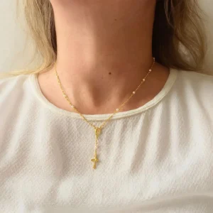 Presente Colar Terço Pérolas Semijoia Banhado A Ouro Com Mensagem - Imagem 5