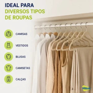Vittak Kit 50 Cabides Adulto Veludo Slim Antideslizante Organizador Roupas Cor Bege - Imagem 4