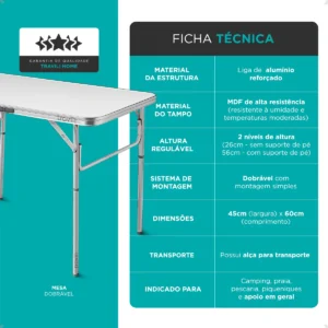 Mesa Dobrável 60x45 Vira Maleta Portátil Camping Churrasco - Imagem 6
