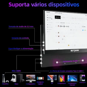 Monitor Portátil Gamer Bettdow de 15.6" Full HD IPS Antirreflexo com Capa - Imagem 3