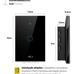 Interruptor Smart Inteligente Wi-fi 2.4 GHz Alexa google 1 Botão 4x2 Bivolt Preto Cod: 291990365 Neo Avant - Imagem 8