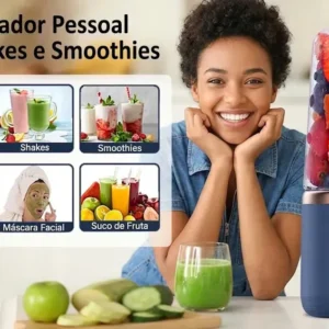 Liquidificador Mini Portátil Mixer 400ml Copo Shakes Sem Fio Azul-marinho - Imagem 7